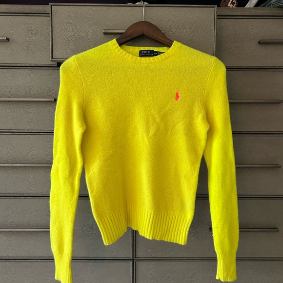Polo Ralph Lauren Neon Yellow Cashmere and Wool Women’s Crewneck Sweater S/P - Picture 1 of 4